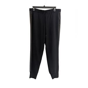Vince Joggers S Womens Black Leather Tuxedo Stripes Elastic Waist Ankle FLAWED